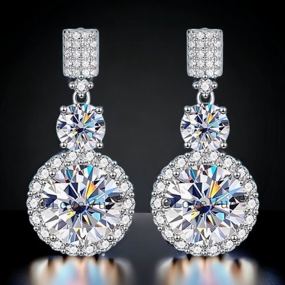 Jewelry - Certified 12ct. t.w. Diamond Brilliant Cut Halo Drop Earrings